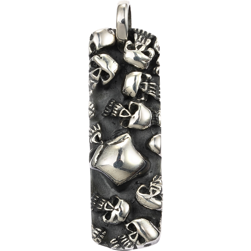 Multi-skull sterling silver biker pendant isolated product view
