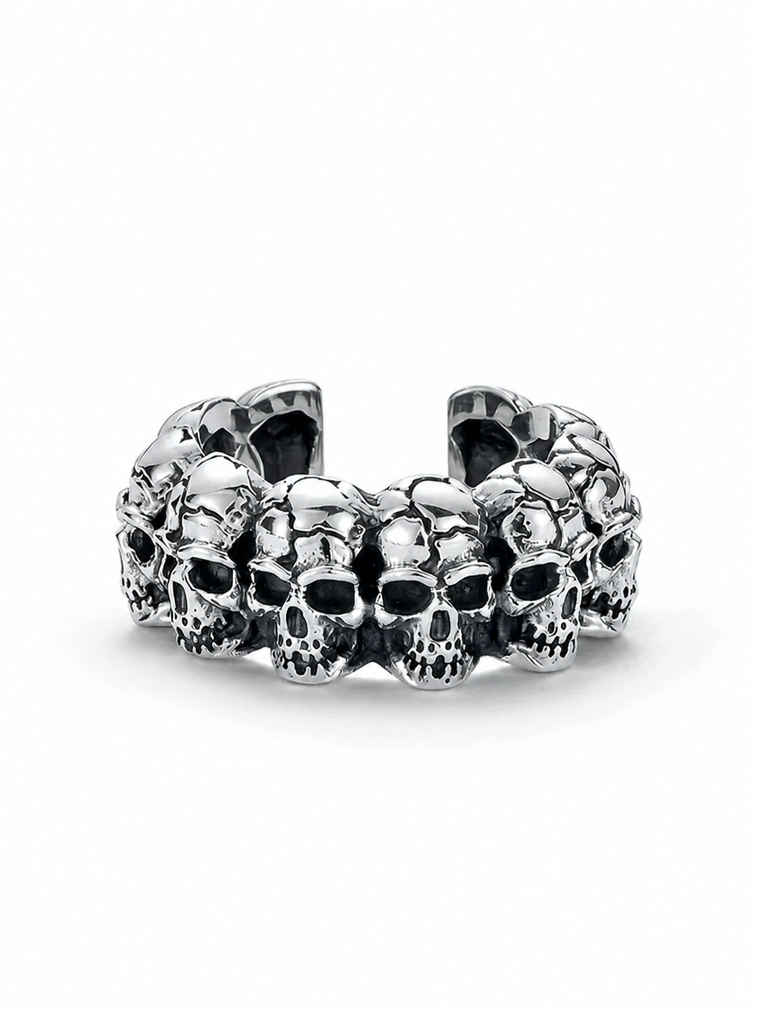 Multi-Skull Sterling Silver Biker Ring - product view