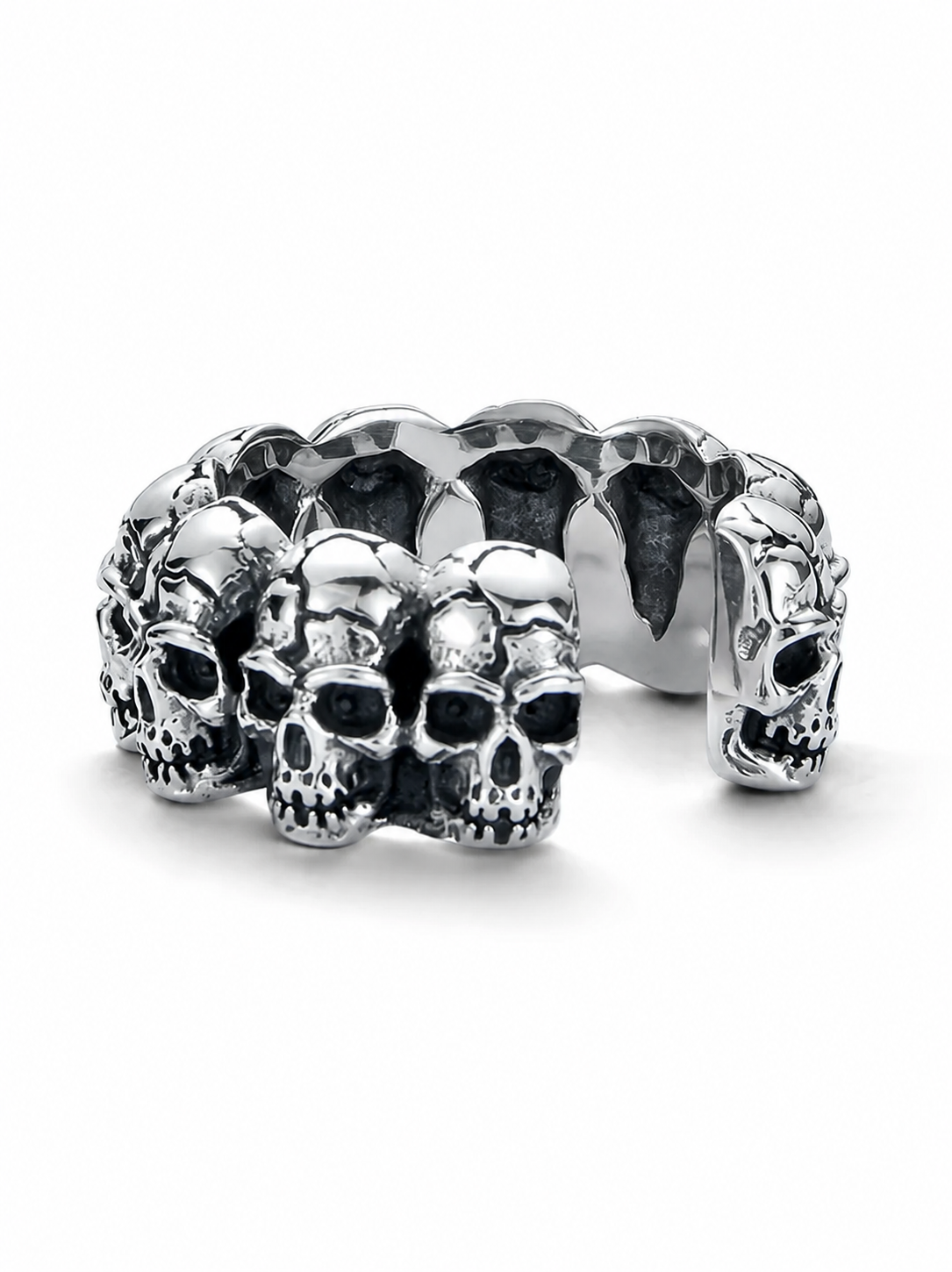 Multi-Skull Sterling Silver Biker Ring - product view 2