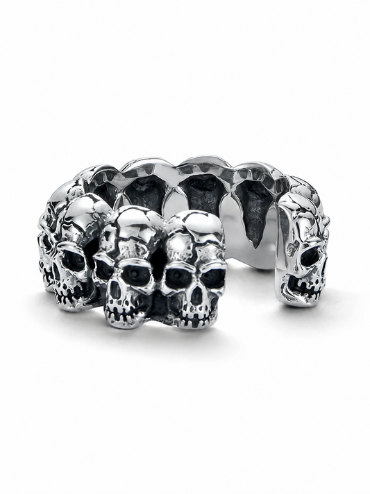 Multi-Skull Sterling Silver Biker Ring - product view 2