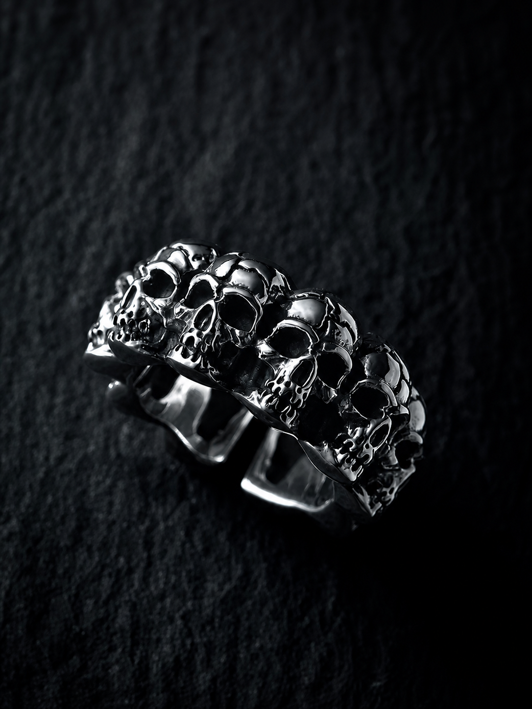 Multi-Skull Sterling Silver Biker Ring - product view 3