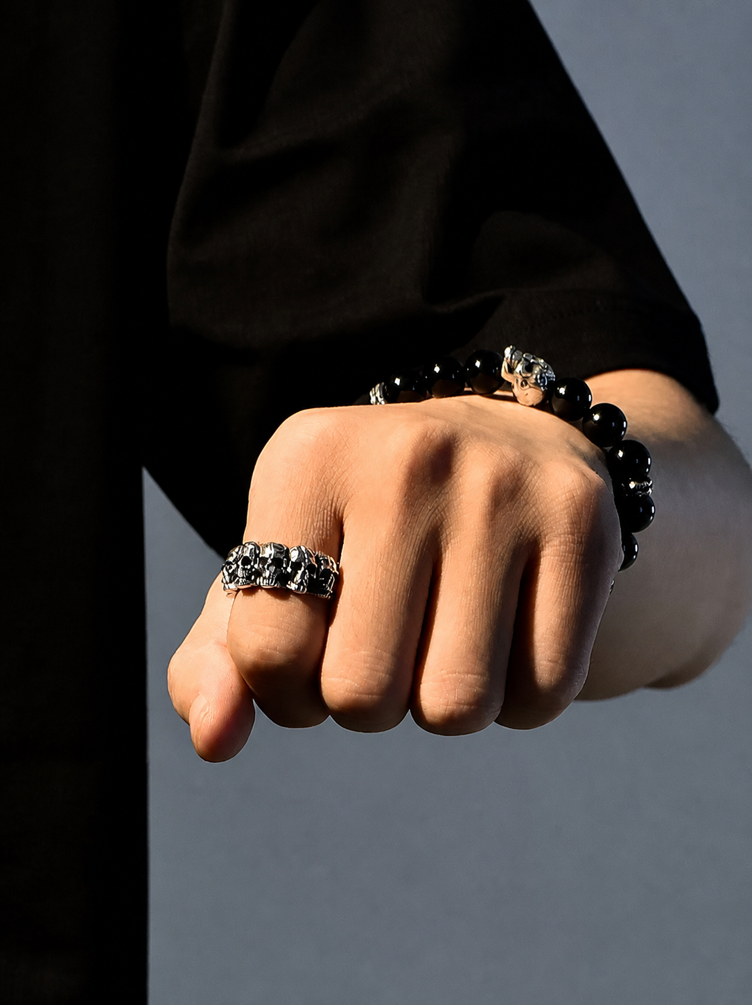 Multi-Skull Sterling Silver Biker Ring - product view 5