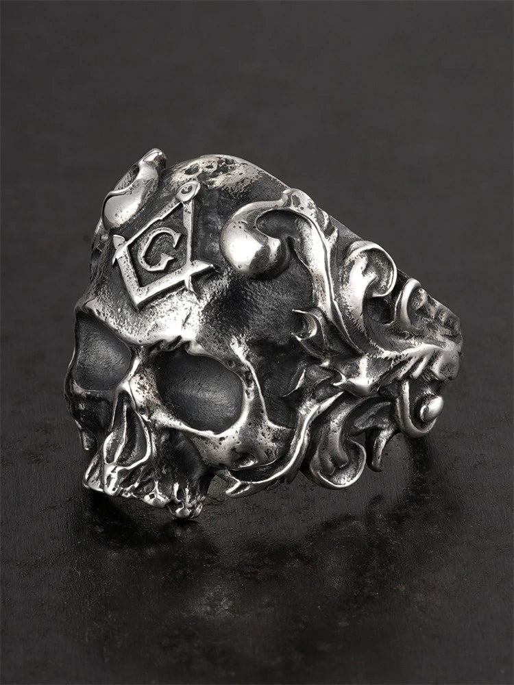 Mystic Square Compass Skull 925 Sterling Silver Biker Ring product view 2