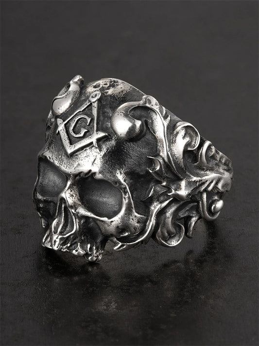 Mystic Square Compass Skull 925 Sterling Silver Biker Ring product view 2