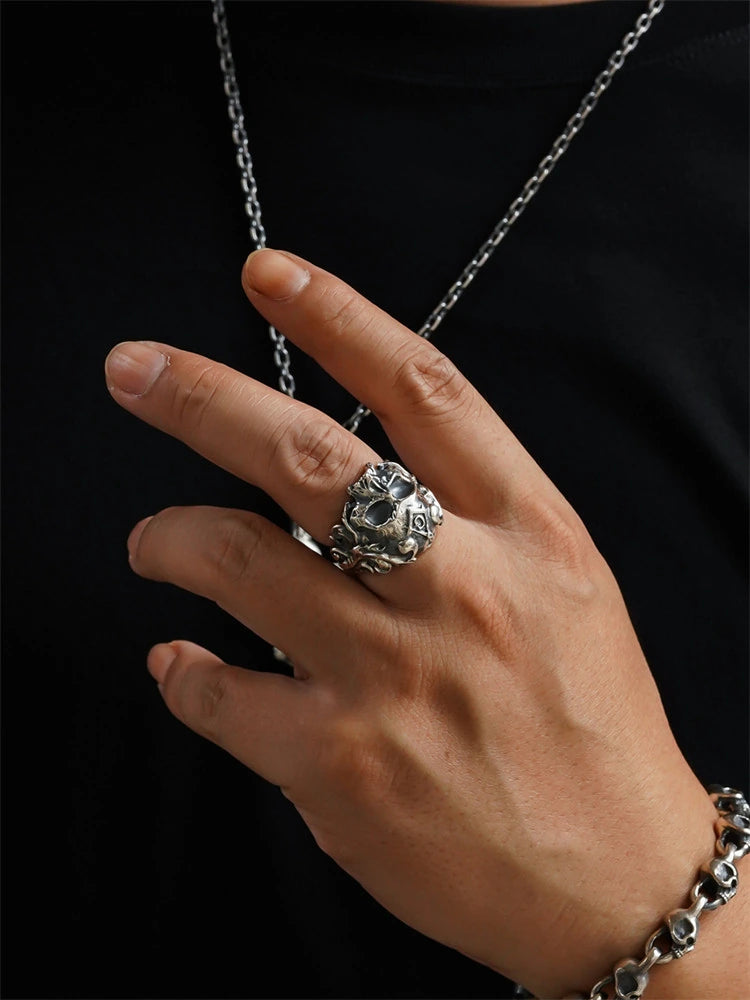 Mystic Square Compass Skull 925 Sterling Silver Biker Ring product view 3