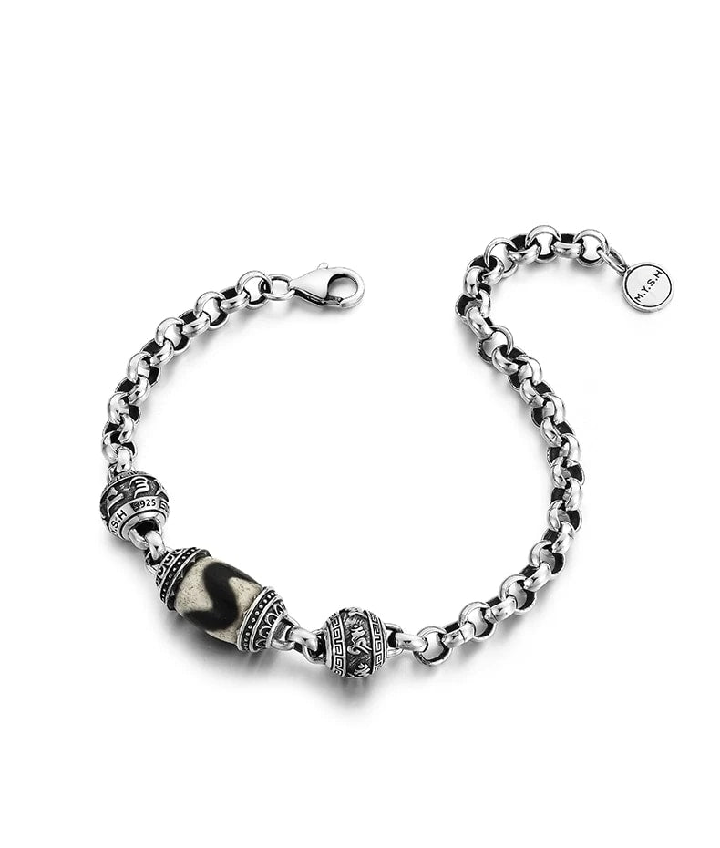 Natural Agate Dzi Bead Sterling Silver Bracelet – design view 3