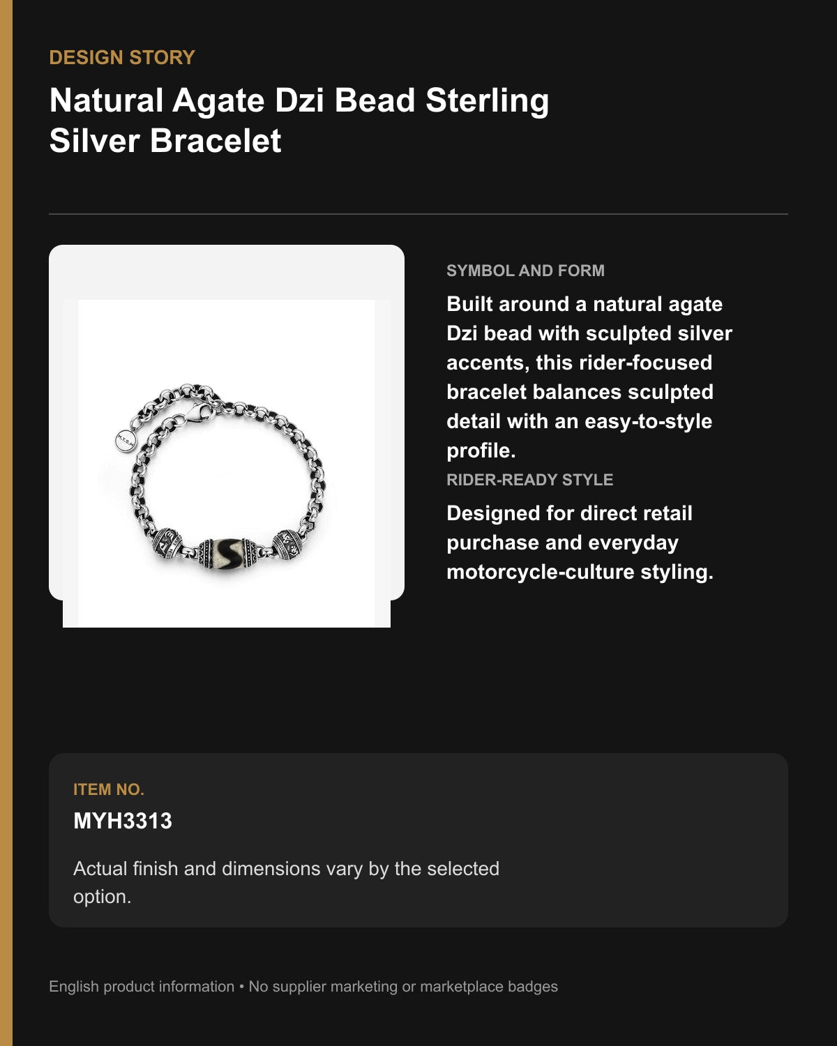 Natural Agate Dzi Bead Sterling Silver Bracelet – English design story
