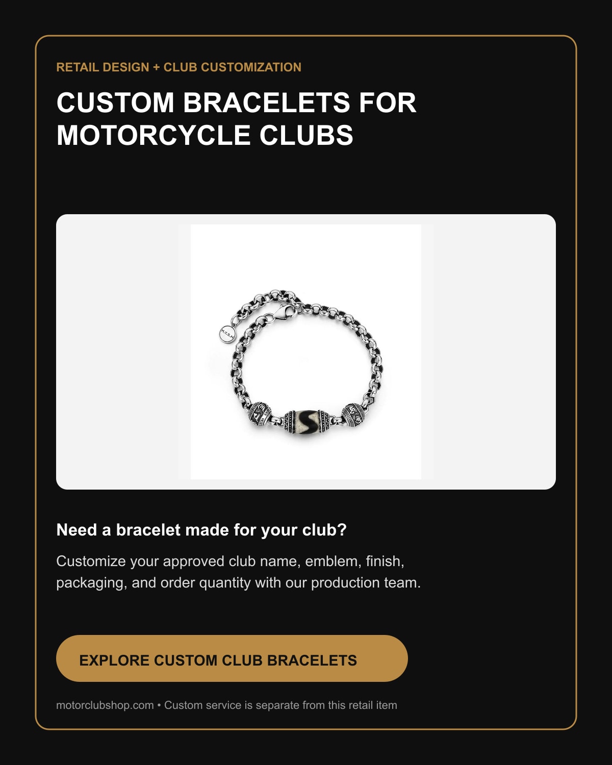 Custom motorcycle club bracelets by Motor Club Shop