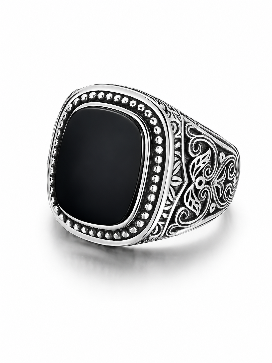 Natural Black Onyx Sterling Silver Biker Ring - product view