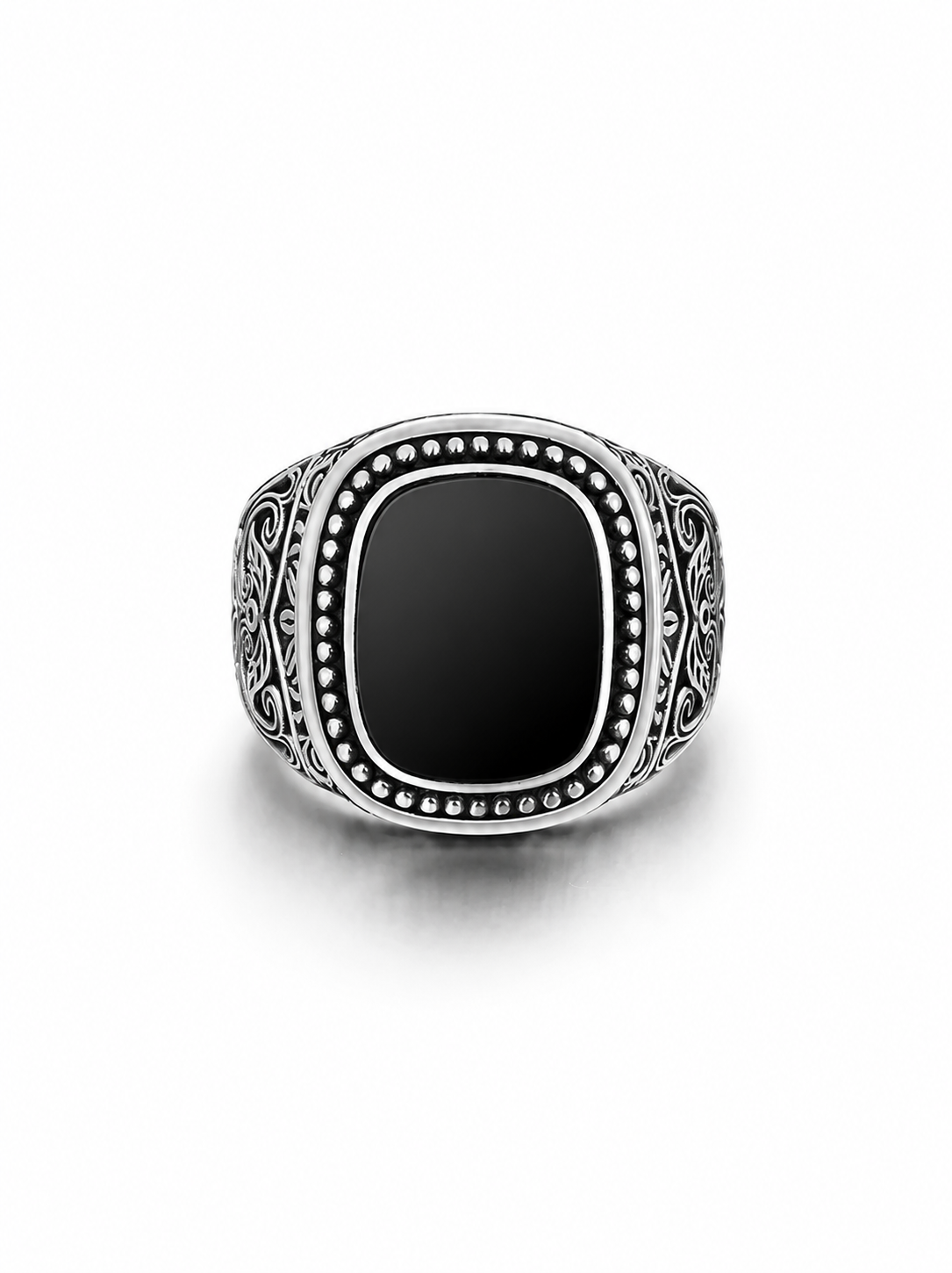 Natural Black Onyx Sterling Silver Biker Ring - product view 2