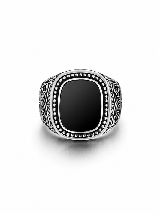 Natural Black Onyx Sterling Silver Biker Ring - product view 2