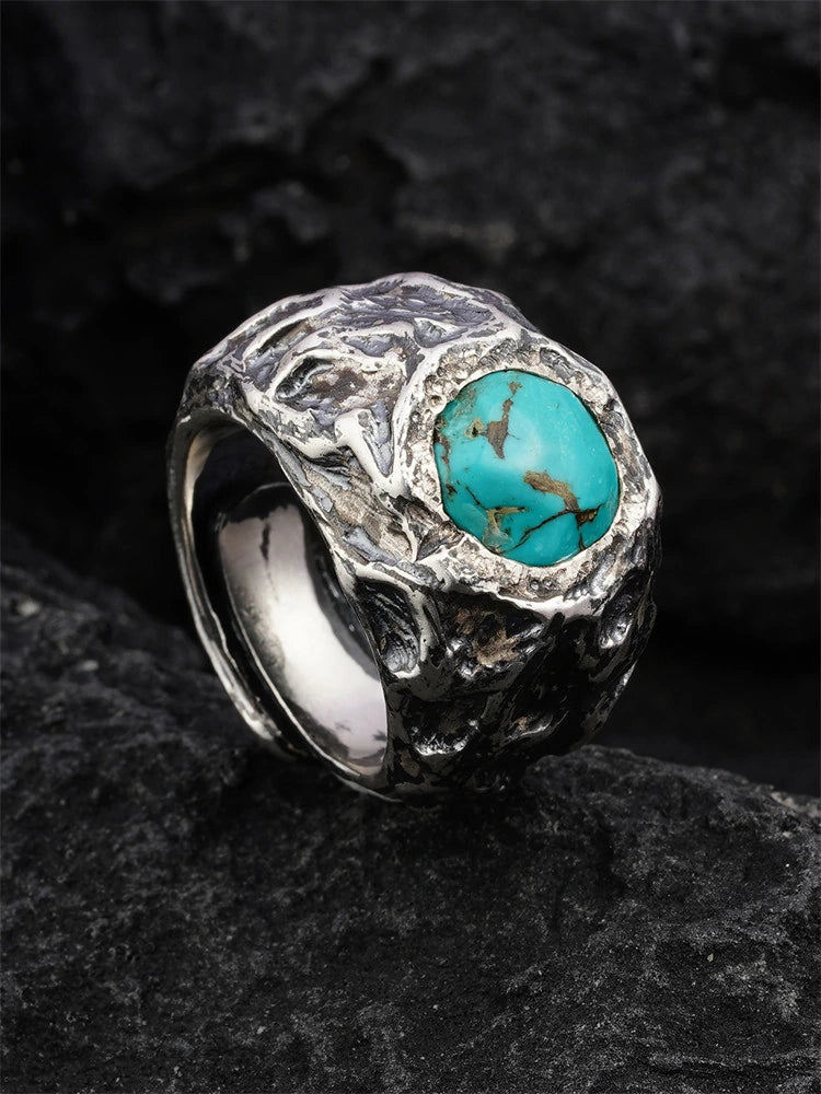 Natural Turquoise 925 Sterling Silver Biker Ring product view 1