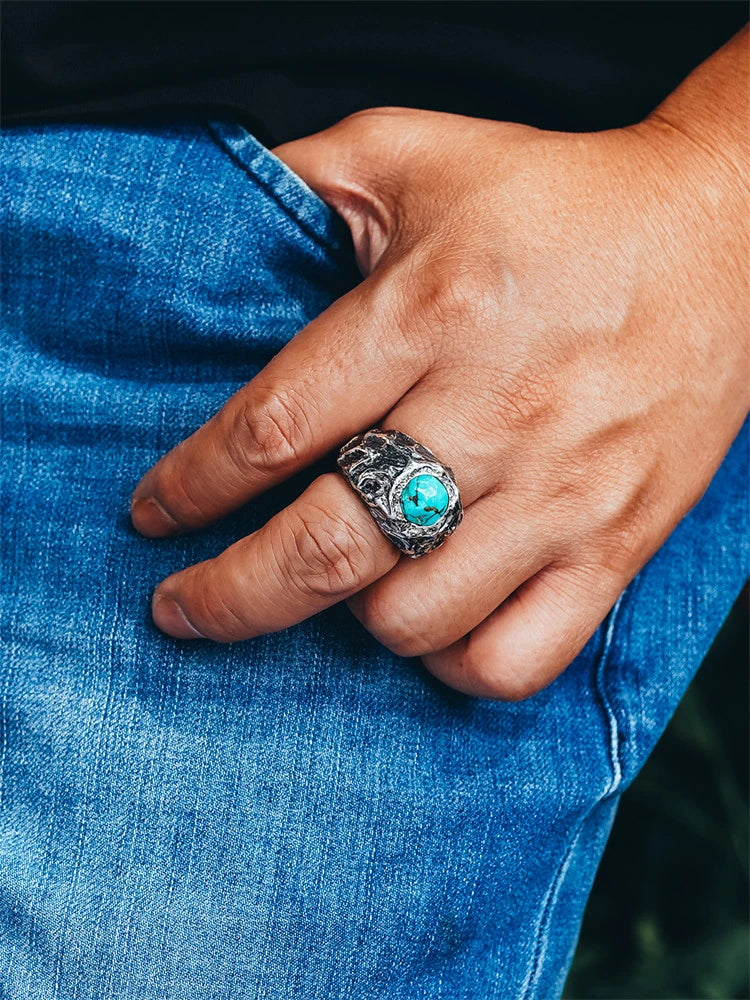 Natural Turquoise 925 Sterling Silver Biker Ring product view 3