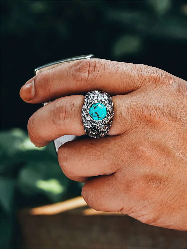 Natural Turquoise 925 Sterling Silver Biker Ring product view 4