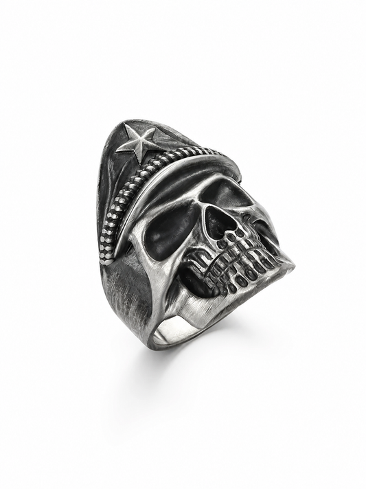 Naval Skull Sterling Silver Biker Ring - product view