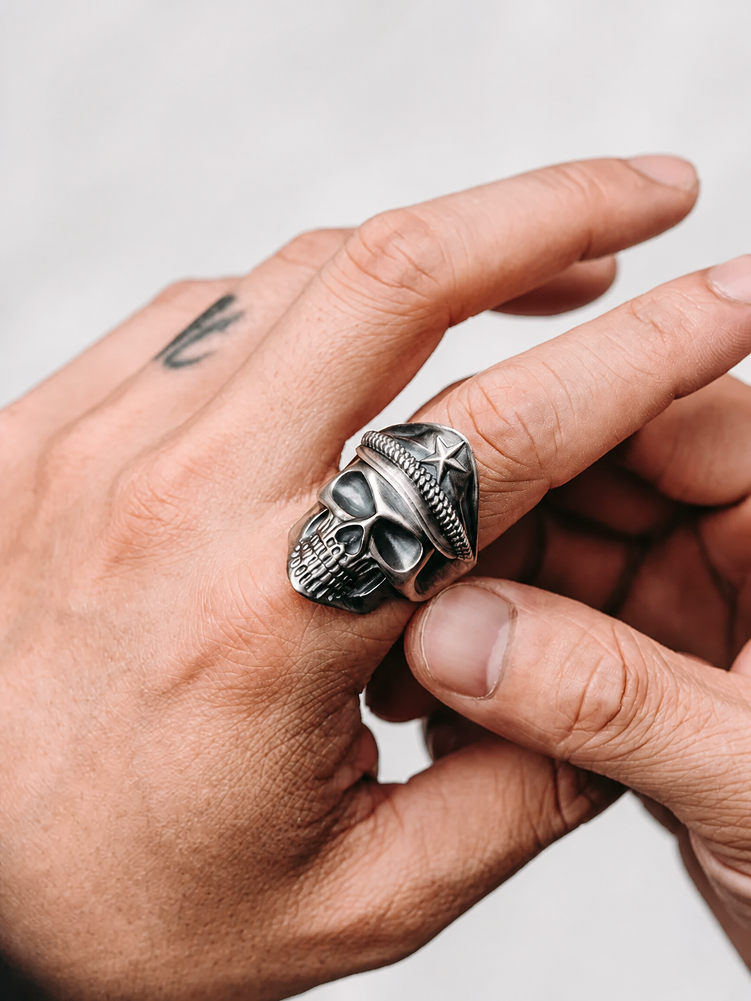 Naval Skull Sterling Silver Biker Ring - product view 3