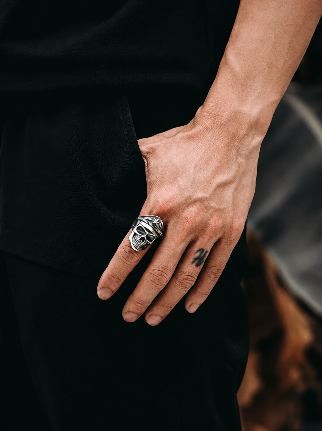 Naval Skull Sterling Silver Biker Ring - product view 4