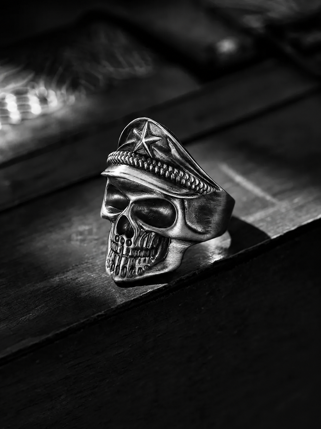 Naval Skull Sterling Silver Biker Ring - product view 5