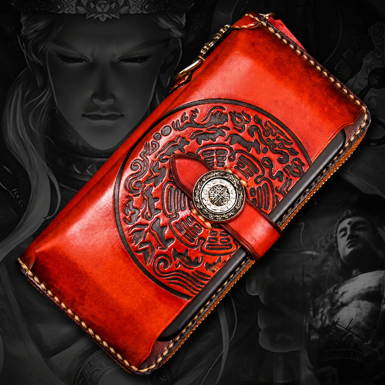 Nine-Palace medallion leather biker phone wallet gallery 2