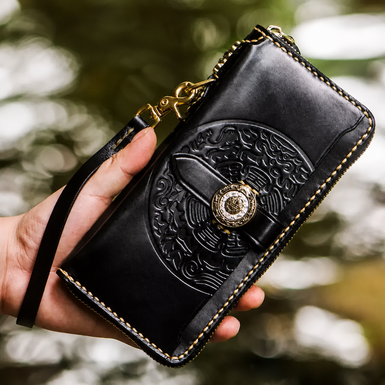 Nine-Palace medallion leather biker phone wallet gallery 3