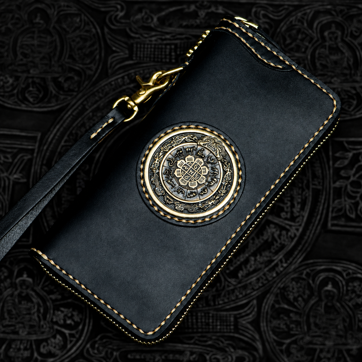 QB0249 Wallet with Wrist Strap leather biker phone wallet