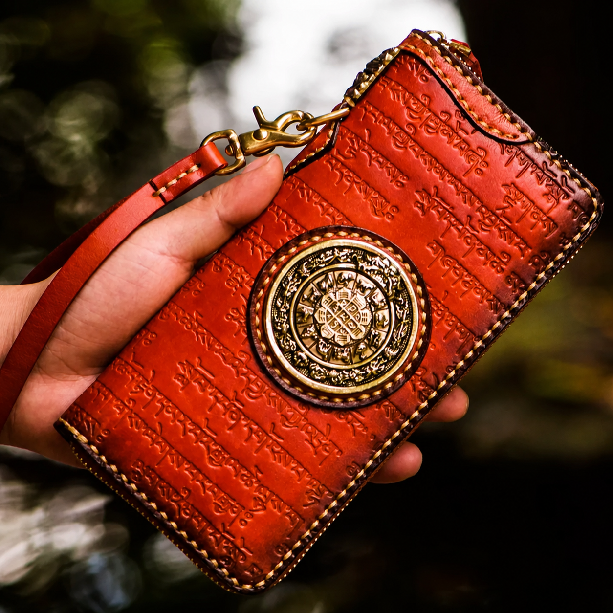 QB0268 with Wrist Strap leather biker phone wallet