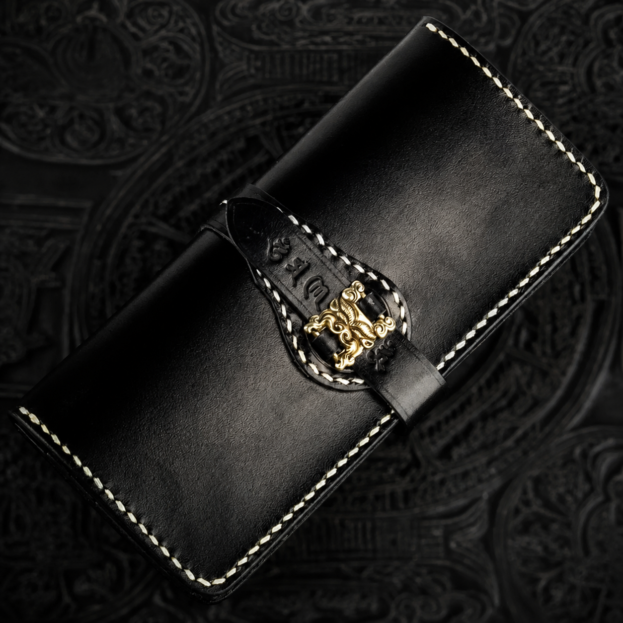 QB0290 Black leather biker phone wallet
