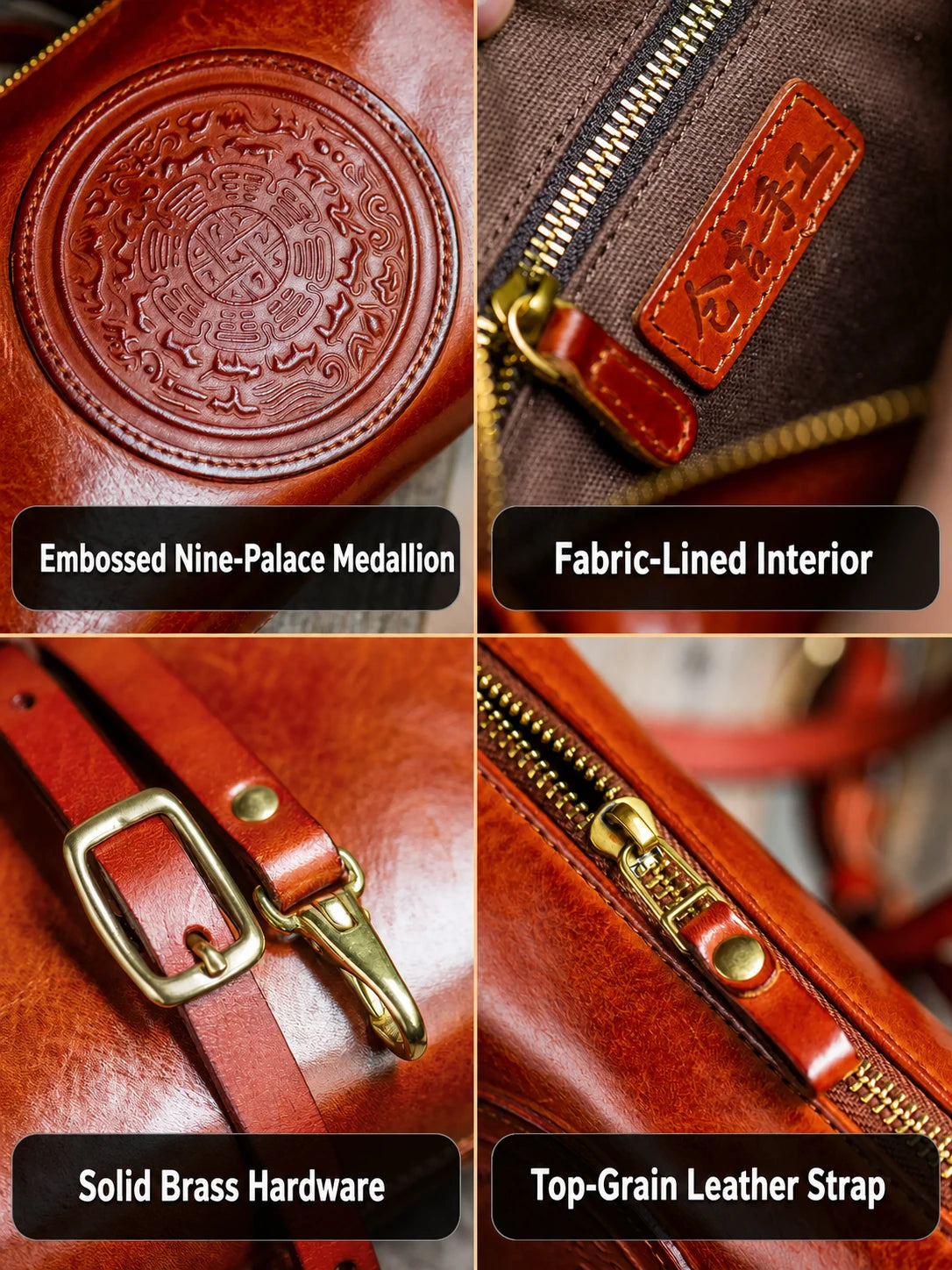 nine-palace leather biker crossbody wallet feature details