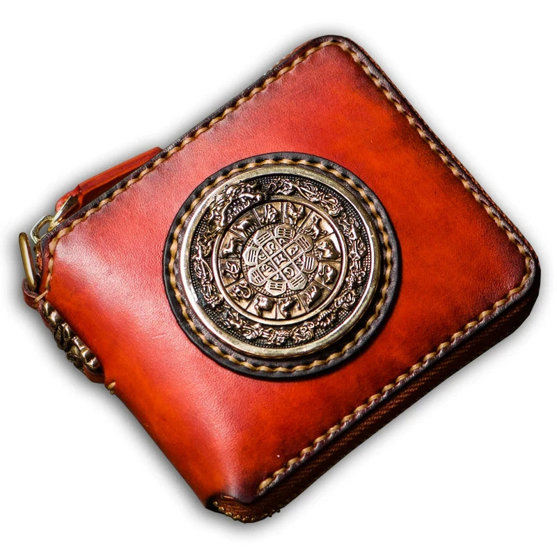 nine-palace leather short biker wallet on white background