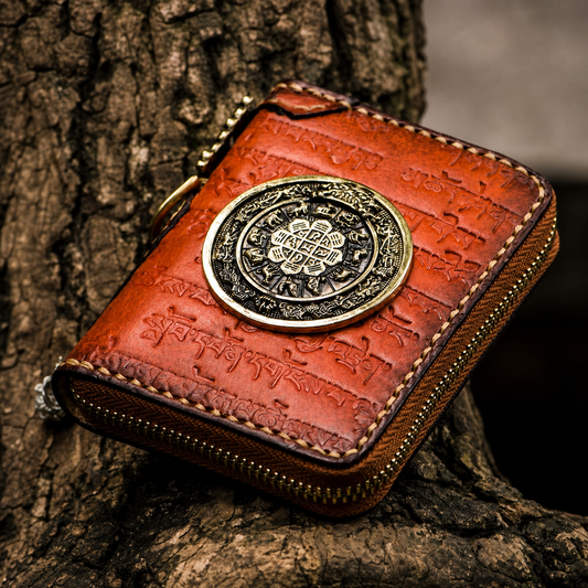 Nine Palace medallion leather biker wallet front view