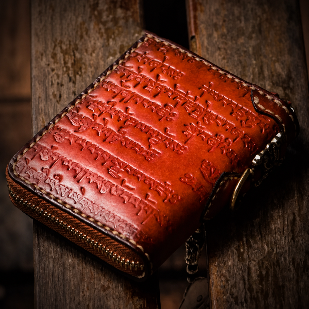 Nine Palace medallion leather biker wallet rear view