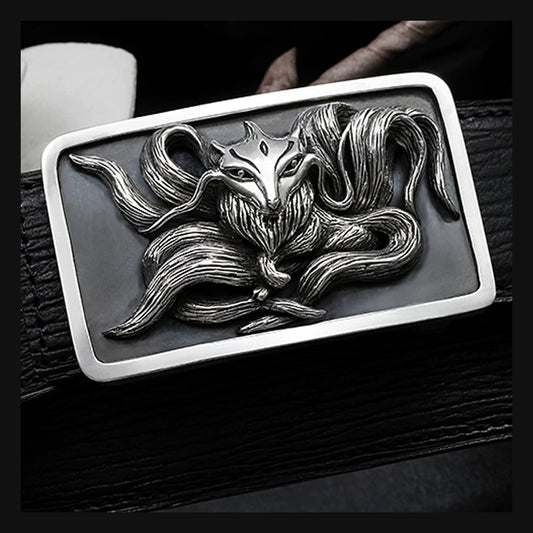 Nine-Tailed Fox Silver Shark Leather Biker Belt product view