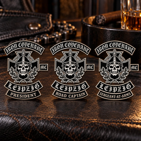 Iron Covenant Leipzig authorized officer pins for President Road Captain and Sergeant-at-Arms