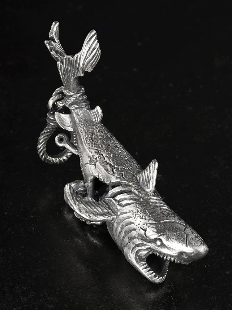Ghost shark openwork sterling silver biker pendant