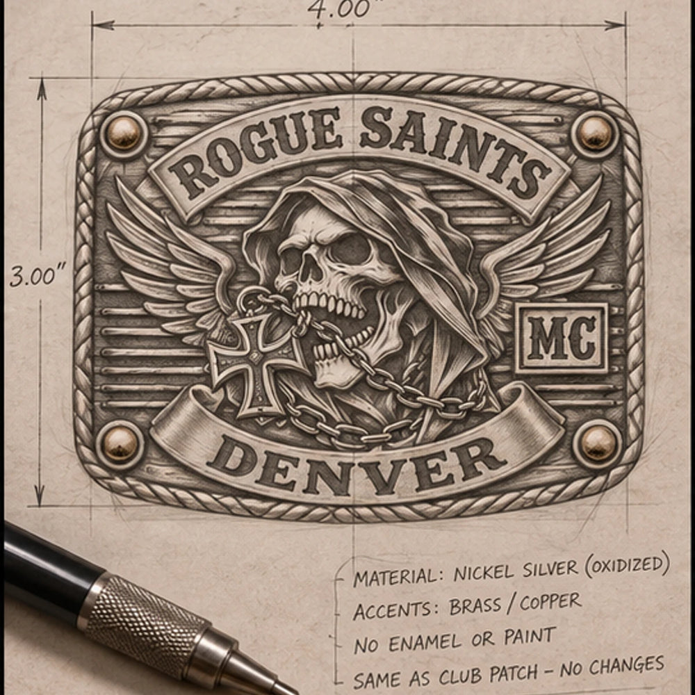 02 · Receive Your Free Buckle Design for custom motorcycle club belt buckles