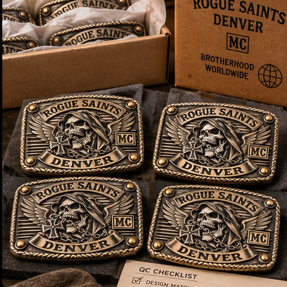 04 · Production & Worldwide Delivery for custom motorcycle club belt buckles