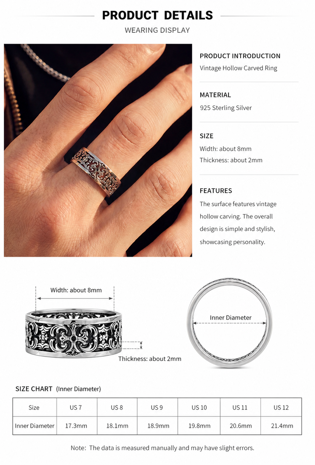 Ornate Cross and Iris Sterling Silver Biker Ring - English product detail 10