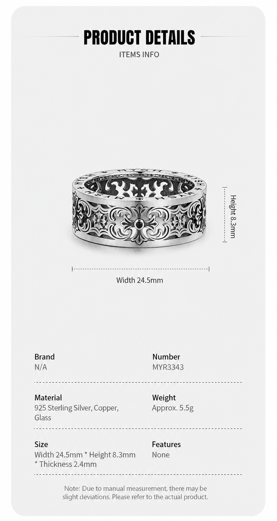 Ornate Cross and Iris Sterling Silver Biker Ring - English product detail 7