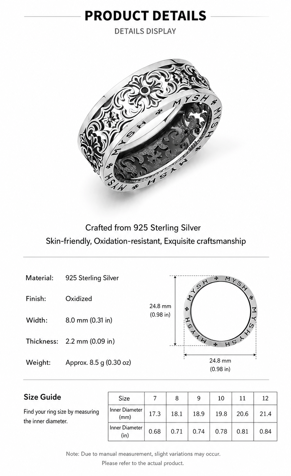 Ornate Cross and Iris Sterling Silver Biker Ring - English product detail 8