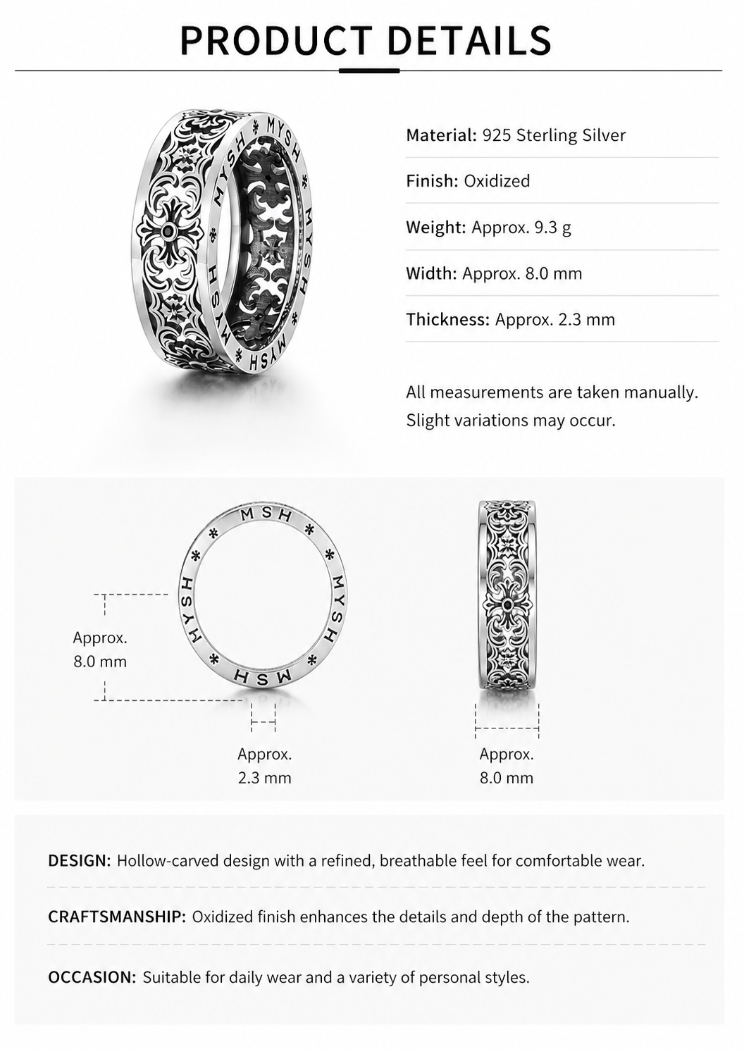Ornate Cross and Iris Sterling Silver Biker Ring - English product detail 9