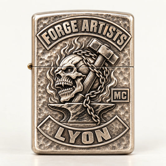 Bright white copper club lighter with authorized raised emblem