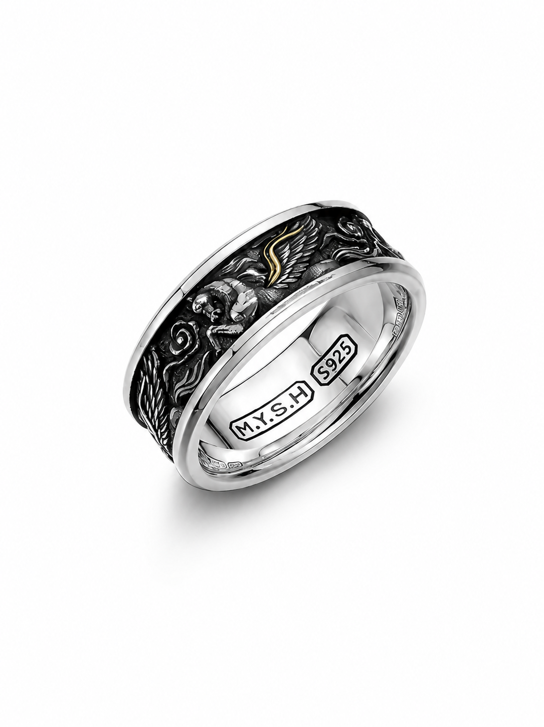Pegasus Wing Sterling Silver Biker Ring - product view