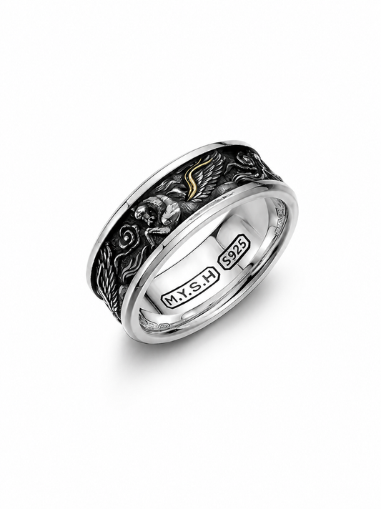 Pegasus Wing Sterling Silver Biker Ring - product view