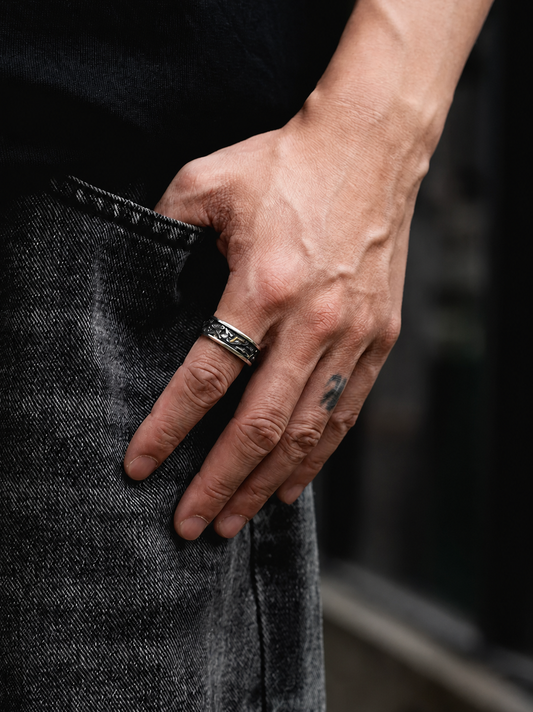 Pegasus Wing Sterling Silver Biker Ring - product view 2