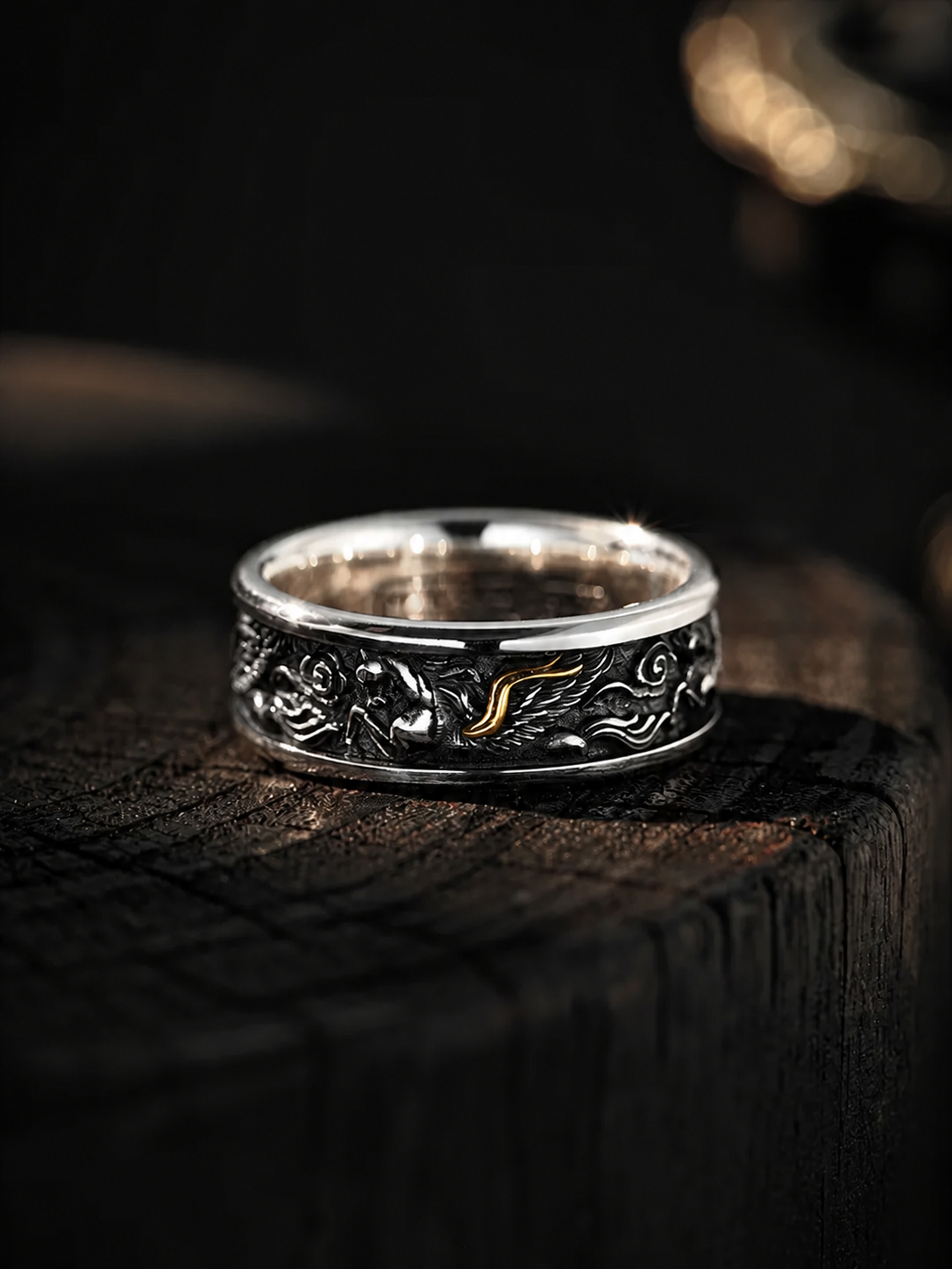 Pegasus Wing Sterling Silver Biker Ring - product view 3