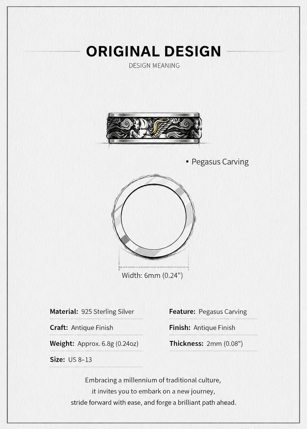 Pegasus Wing Sterling Silver Biker Ring - English product detail 6