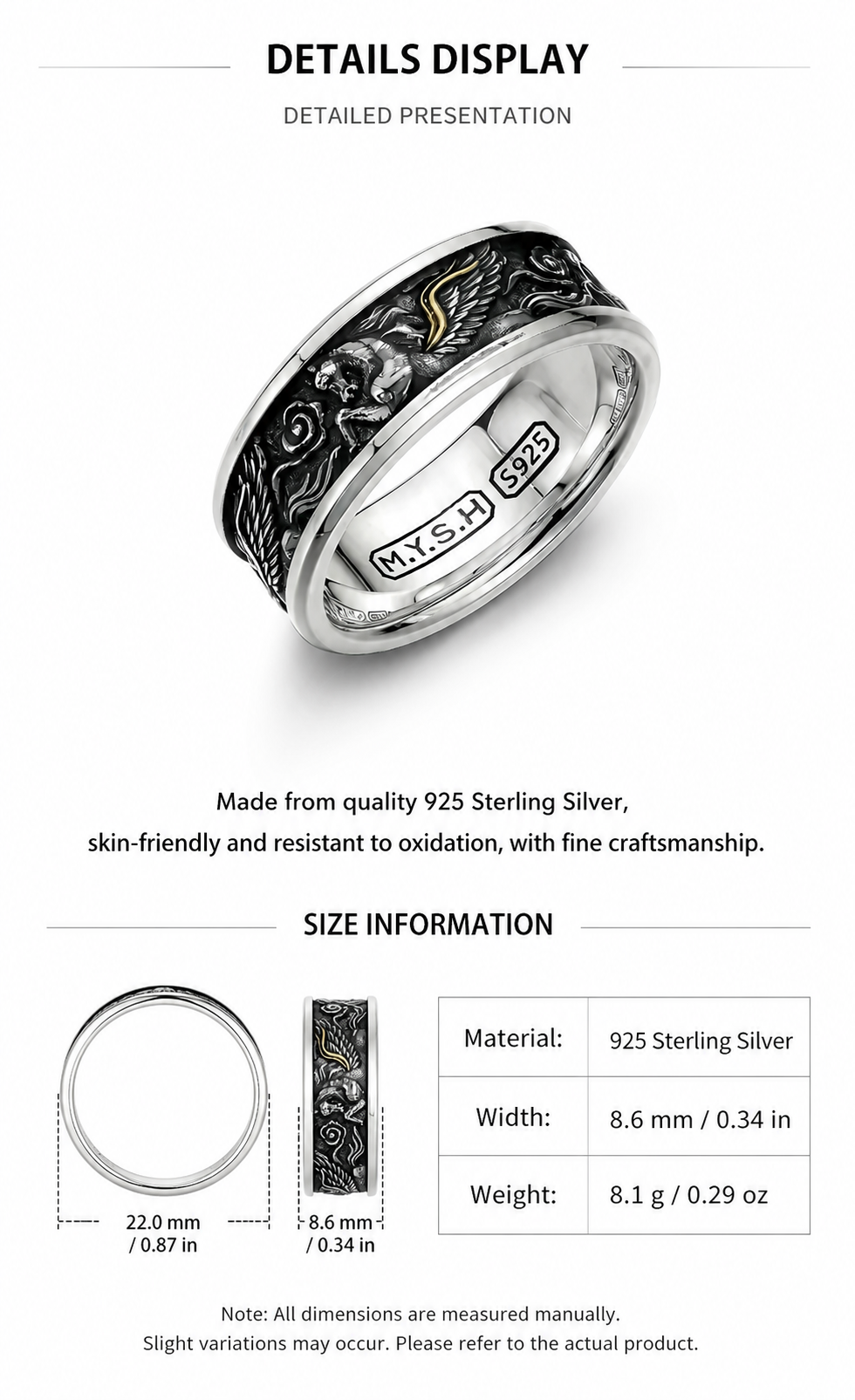 Pegasus Wing Sterling Silver Biker Ring - English product detail 8