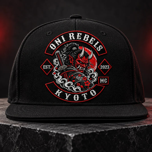 Founding year customization on a motorcycle club flat-brim cap
