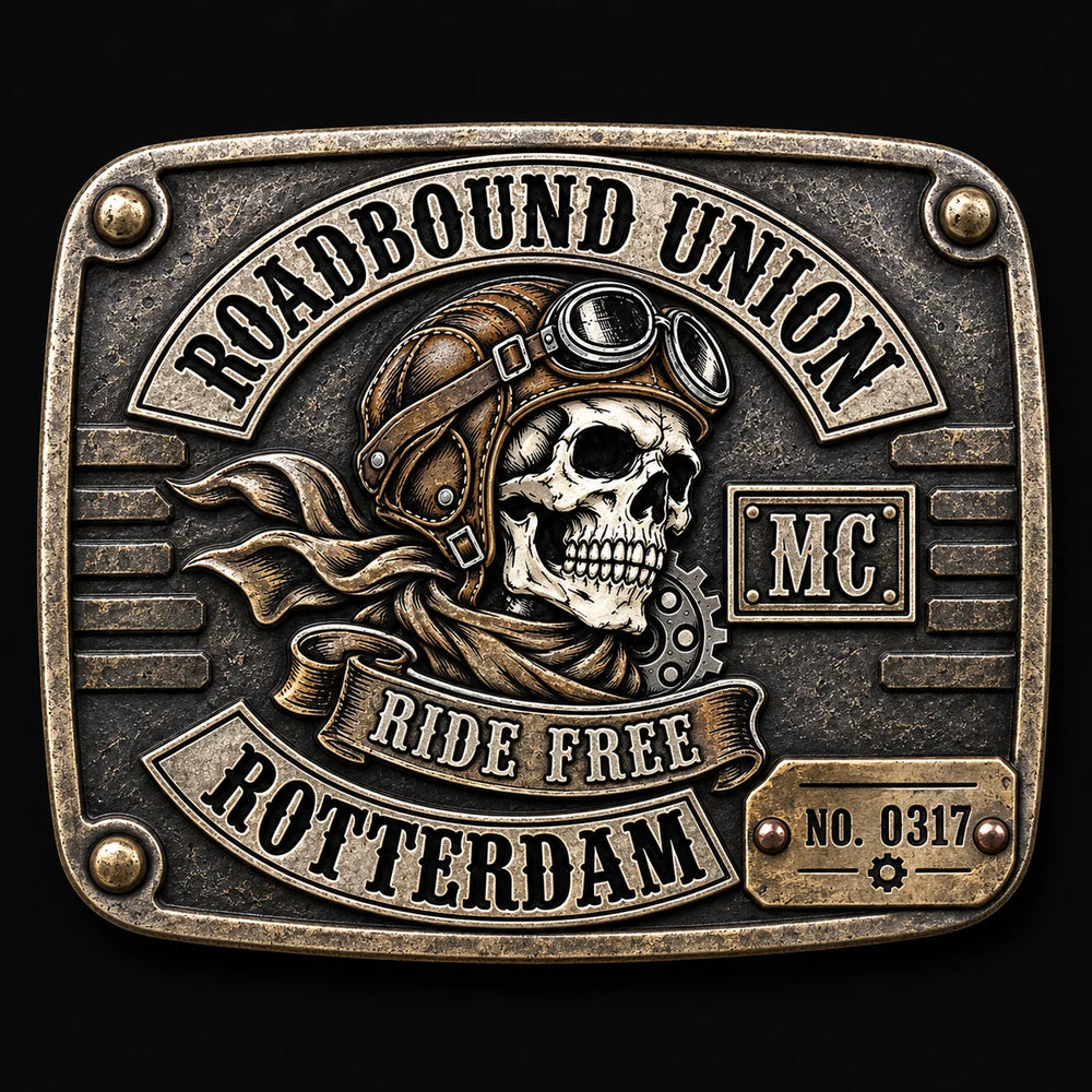 Roadbound Union motorcycle club member number personalized belt buckle
