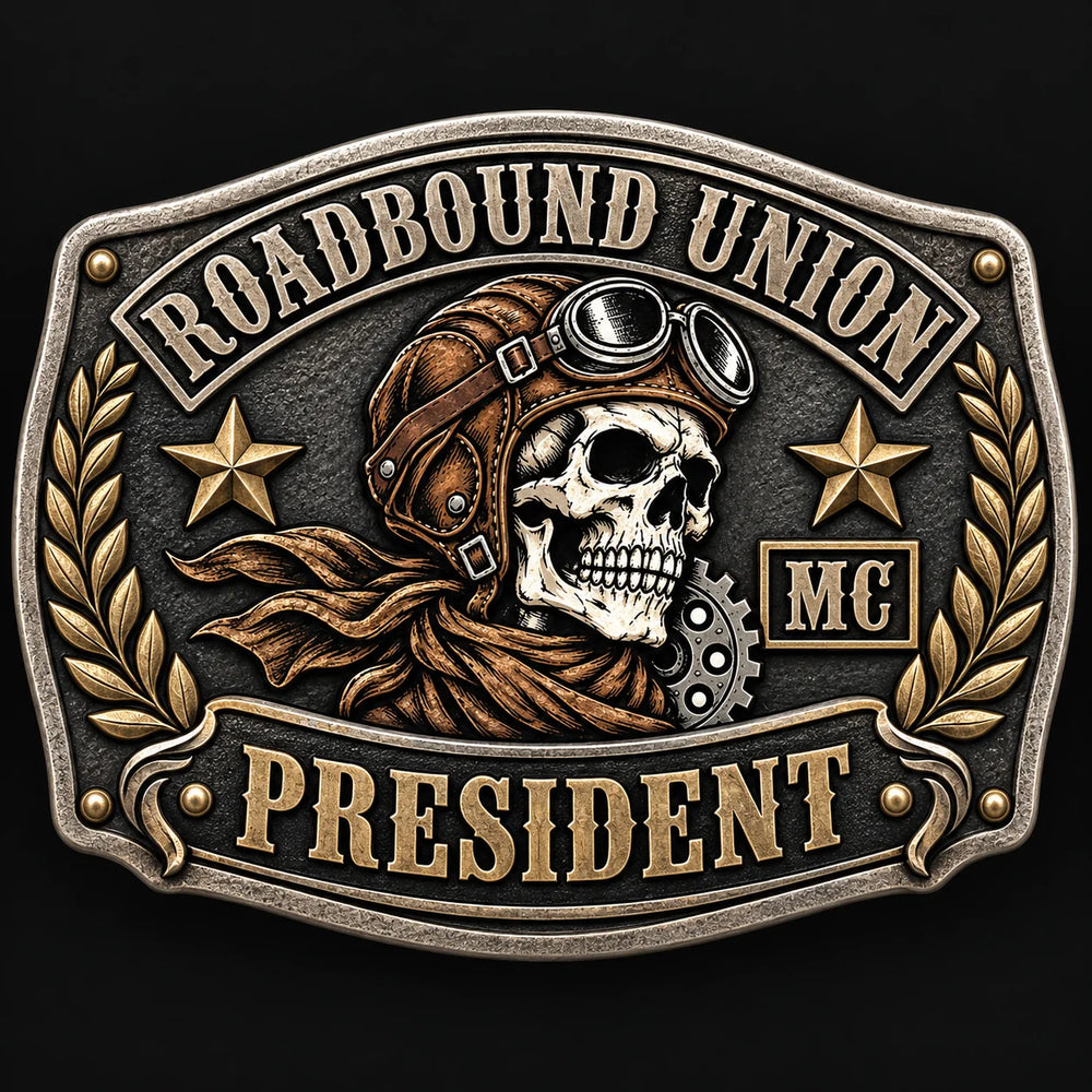 Roadbound Union motorcycle club officer title personalized belt buckle